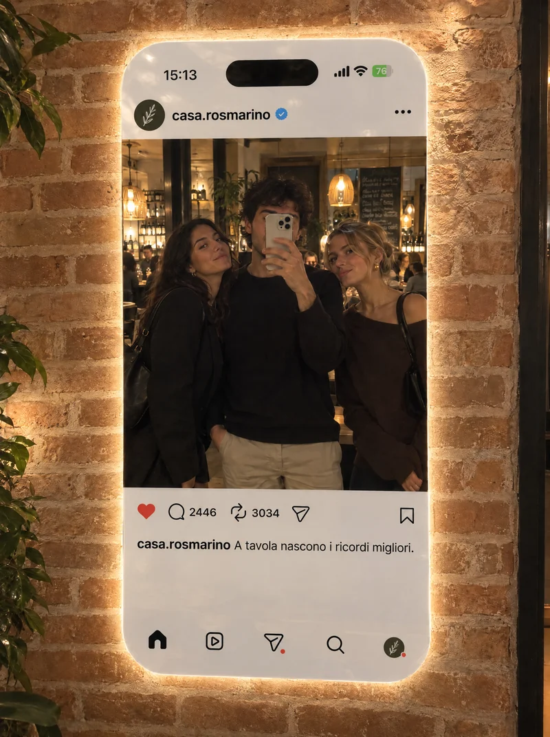Concept Casa Rosmarino: selfie nello specchio personalizzato con retroilluminazione bianco caldo